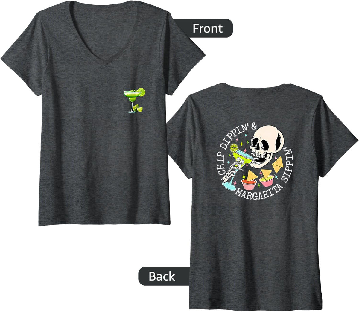 Womens chip dippin and margarita sippin V-Neck T-Shirt - Dark Heather Grey