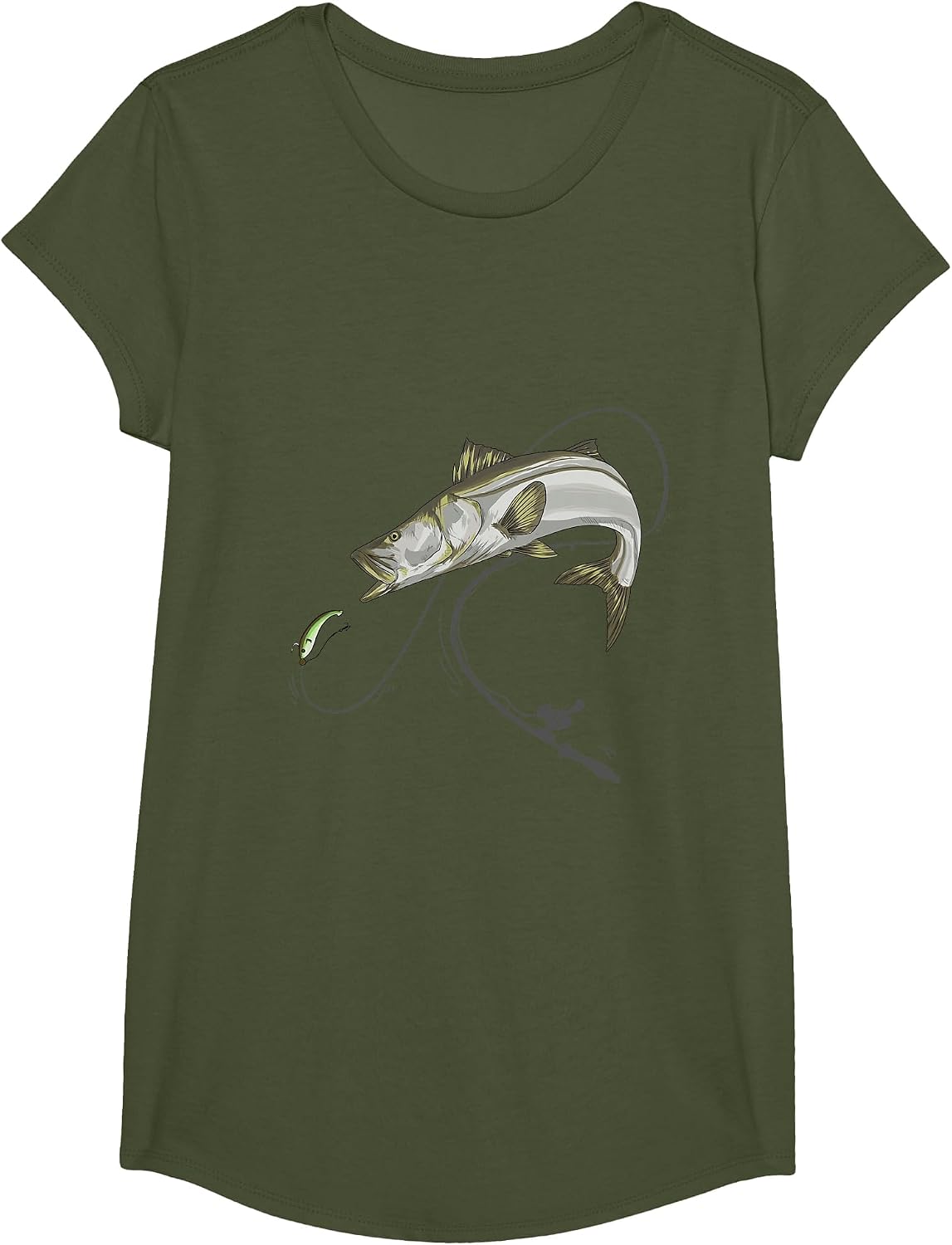 Snook Robalo Sergeant Fish Linesider Seifffish T-Shirt - Girls Olive Green