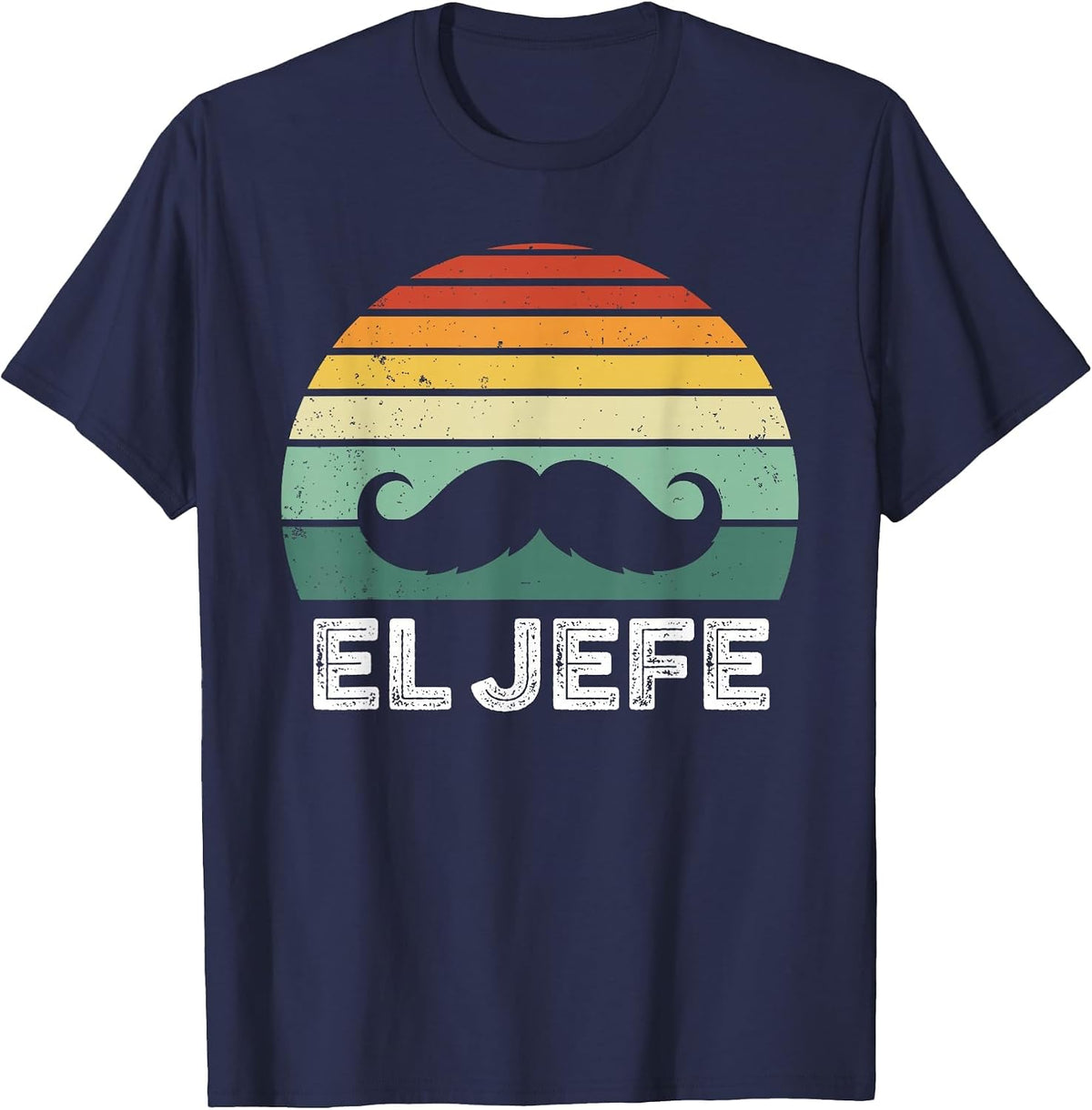 Retro Vintage El Jefe Mustache T-Shirt - Navy Blue