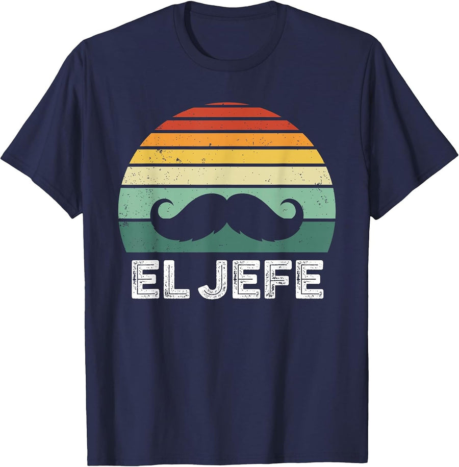 Retro Vintage El Jefe Mustache T-Shirt - Navy Blue