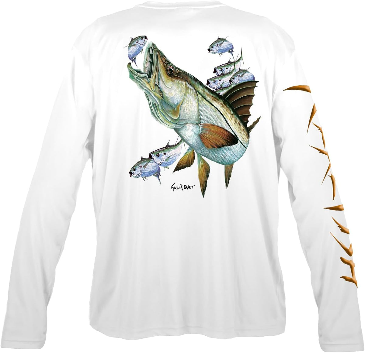 Snook and Threads Men's Long Sleeve Performance Fishing Shirt by Kevin Brant, UPF 50+ Sun Protection - White