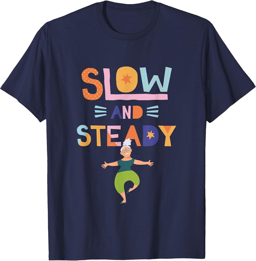 Slow and Steady Senior Woman Fitness Quote T-Shirt - Navy Blue