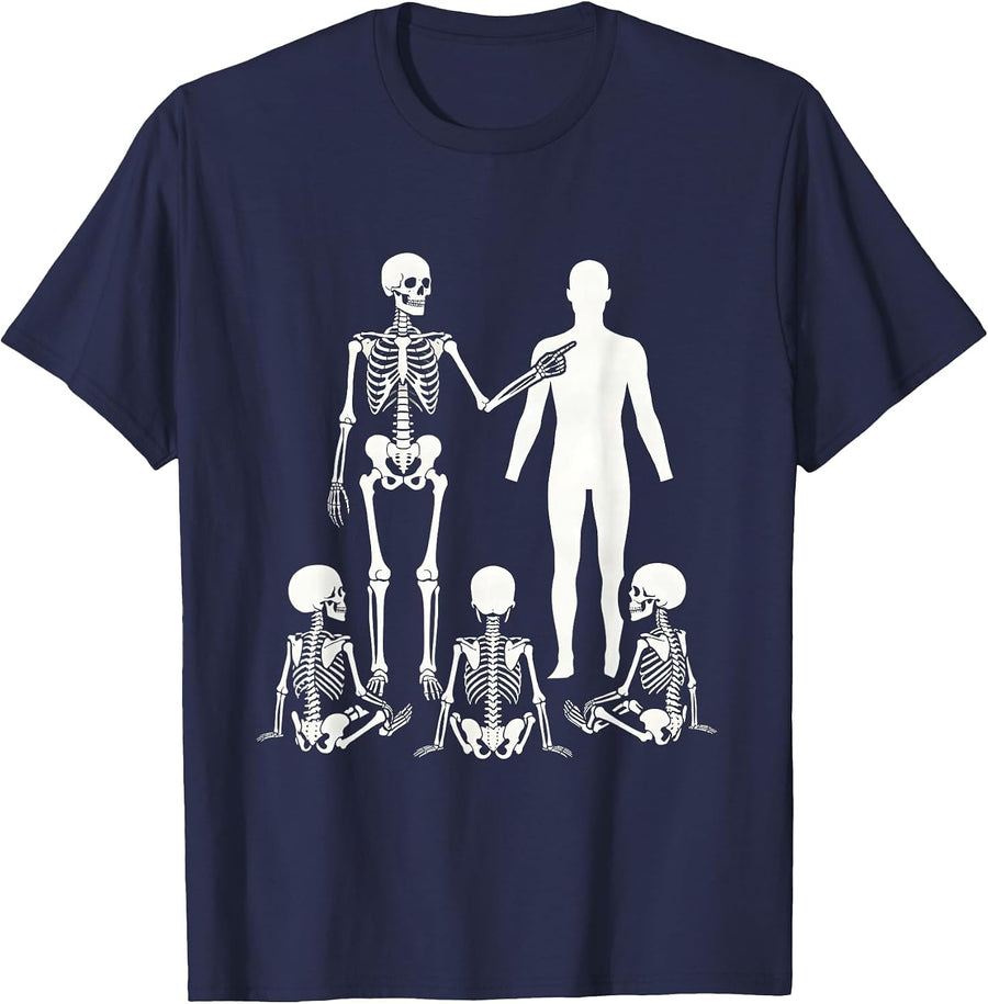 Skeleton Anatomy Teacher Funny Halloween Science T-Shirt - Navy Blue