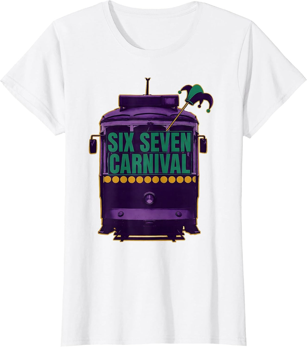 Six Seven! Carnival Funny Mardi Gras Meme Kids Humor T-Shirt - White