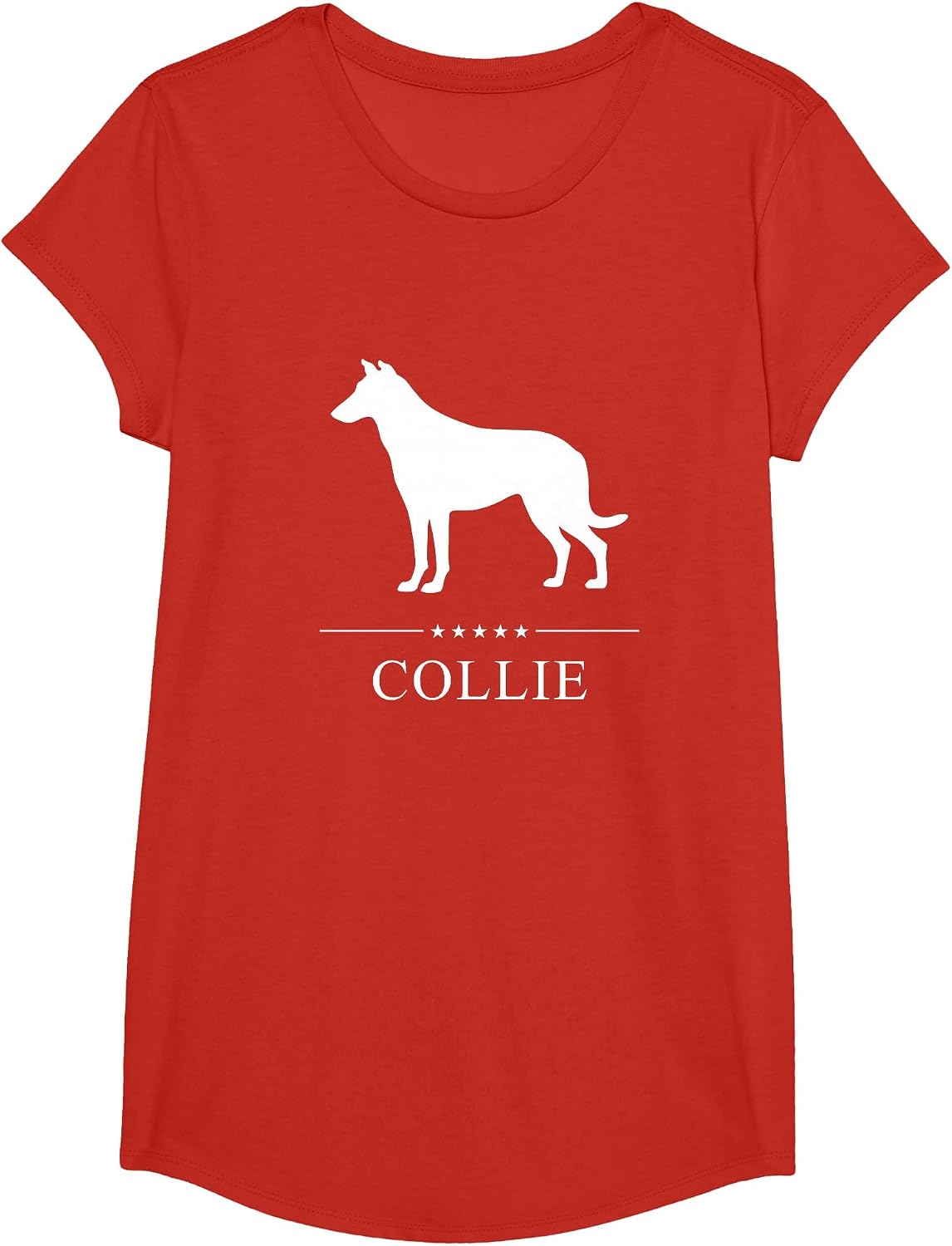 Smooth Collie Dog White Silhouette T-Shirt - Girls Red