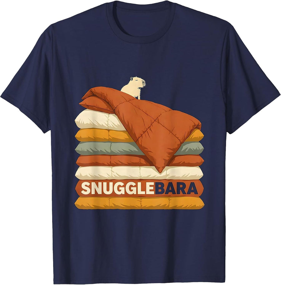 Snugglebara Cute Capybara Sleepy Pajama Humor T-Shirt - Navy Blue