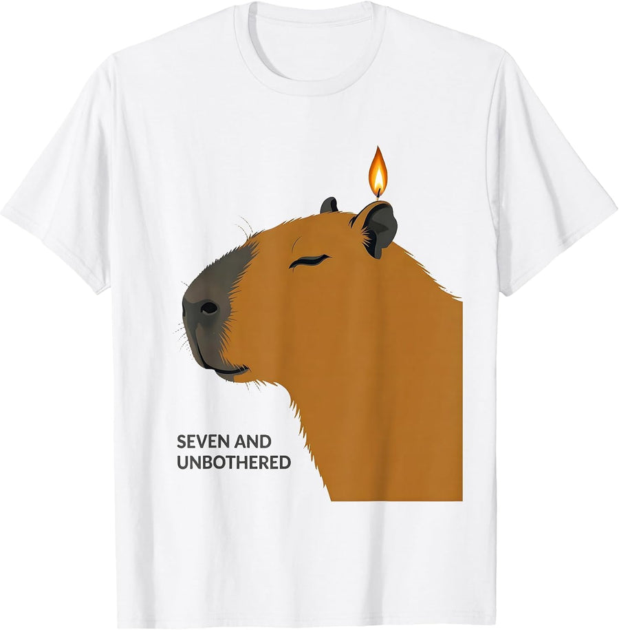 Men's Seven And Unbothered Kawaii Capybara Birthday Gift For Kids T-Shirt - White