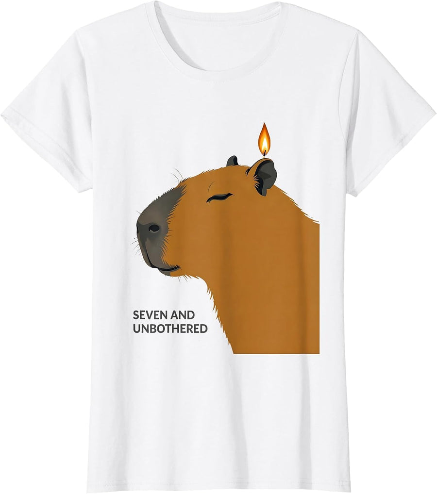 Women's Seven And Unbothered Kawaii Capybara Birthday Gift For Kids T-Shirt - White