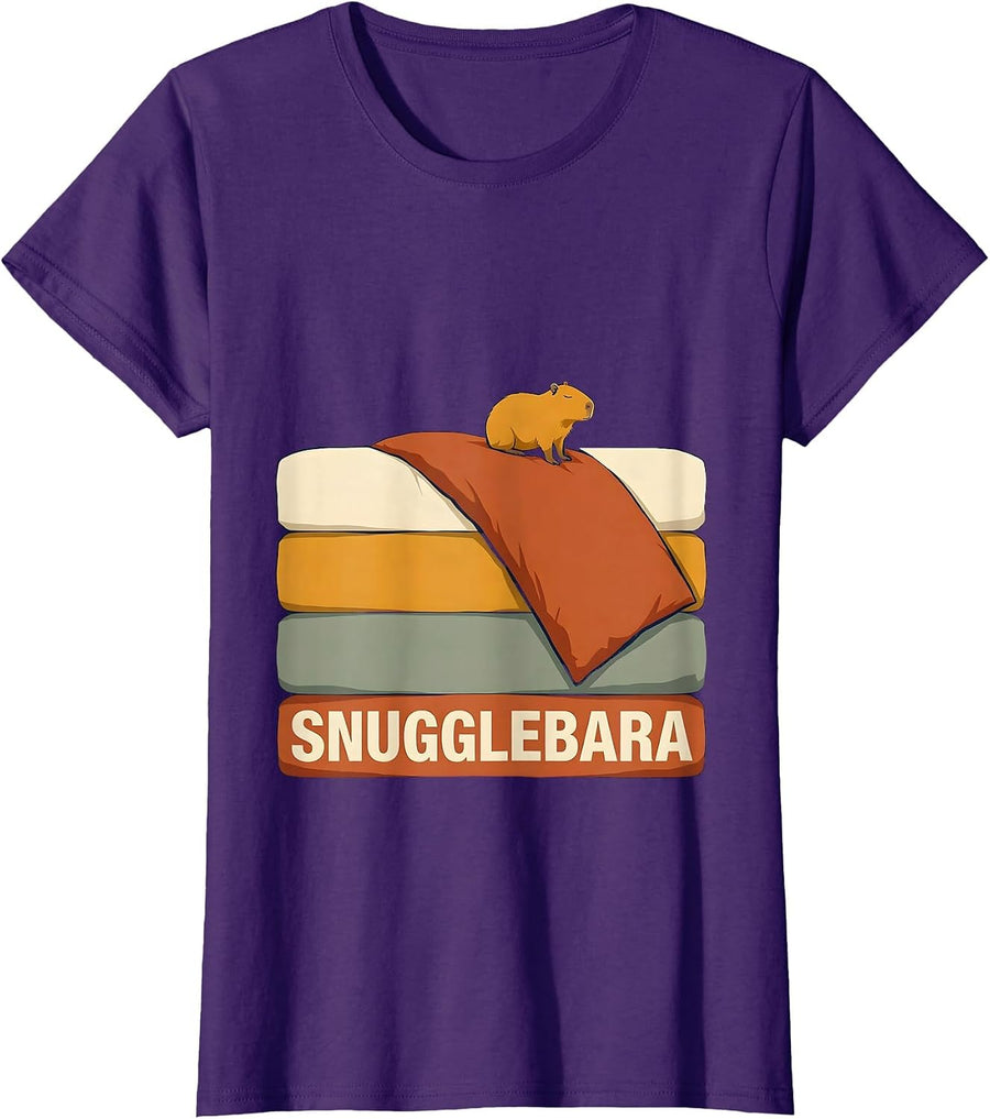 Women's Snugglebara Cute Capybara Sleepy Pajama Humor T-Shirt - Purple