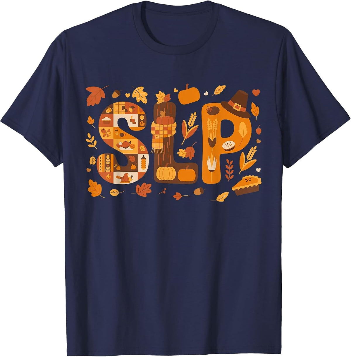 SLP Thanksgiving Speech Language Pathologist T-Shirt - Navy Blue