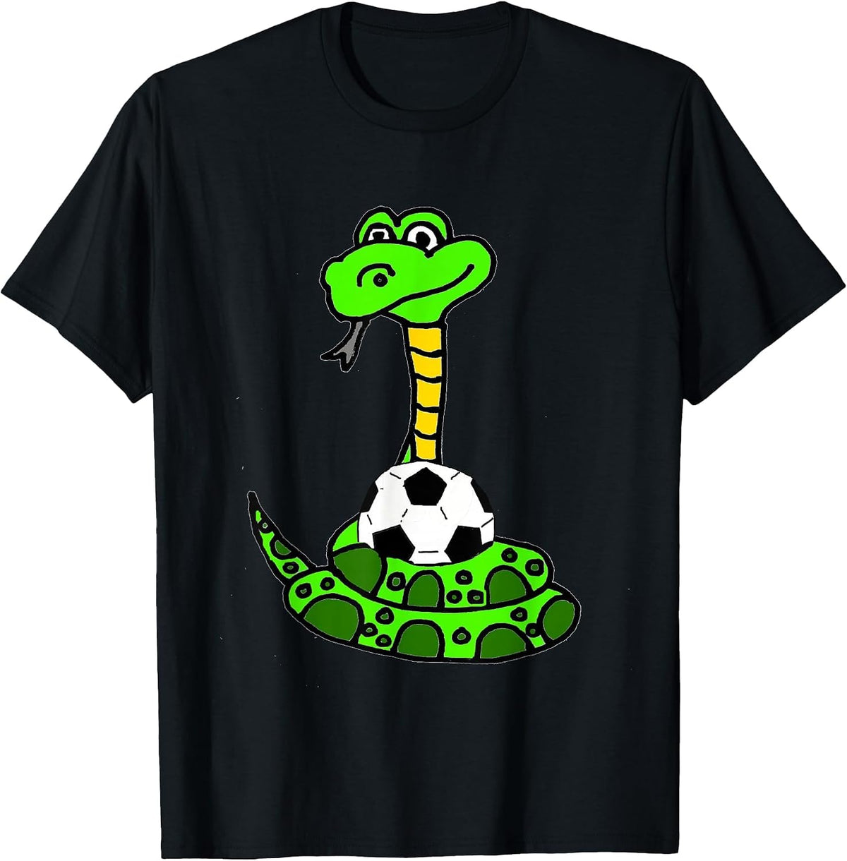 Smileteesfunnya Funny Green Python Snake and Soccer Ball T-Shirt - Black