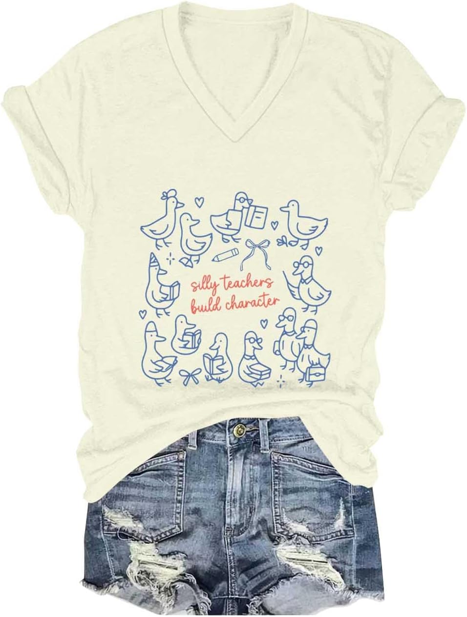 Silly Teachers Build Character Shirt Silly Teachers Build Character Tee Short Sleeve Shirt for Women and Men - V-Neck