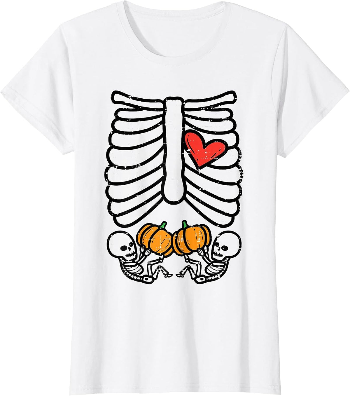 Skeleton Baby Twins Halloween Pregnancy Announcement Mom T-Shirt - White