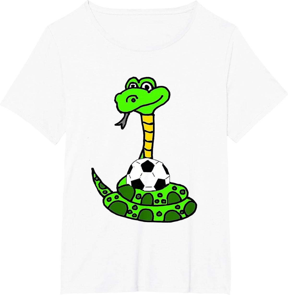 Smileteesfunnya Funny Green Python Snake and Soccer Ball T-Shirt - White