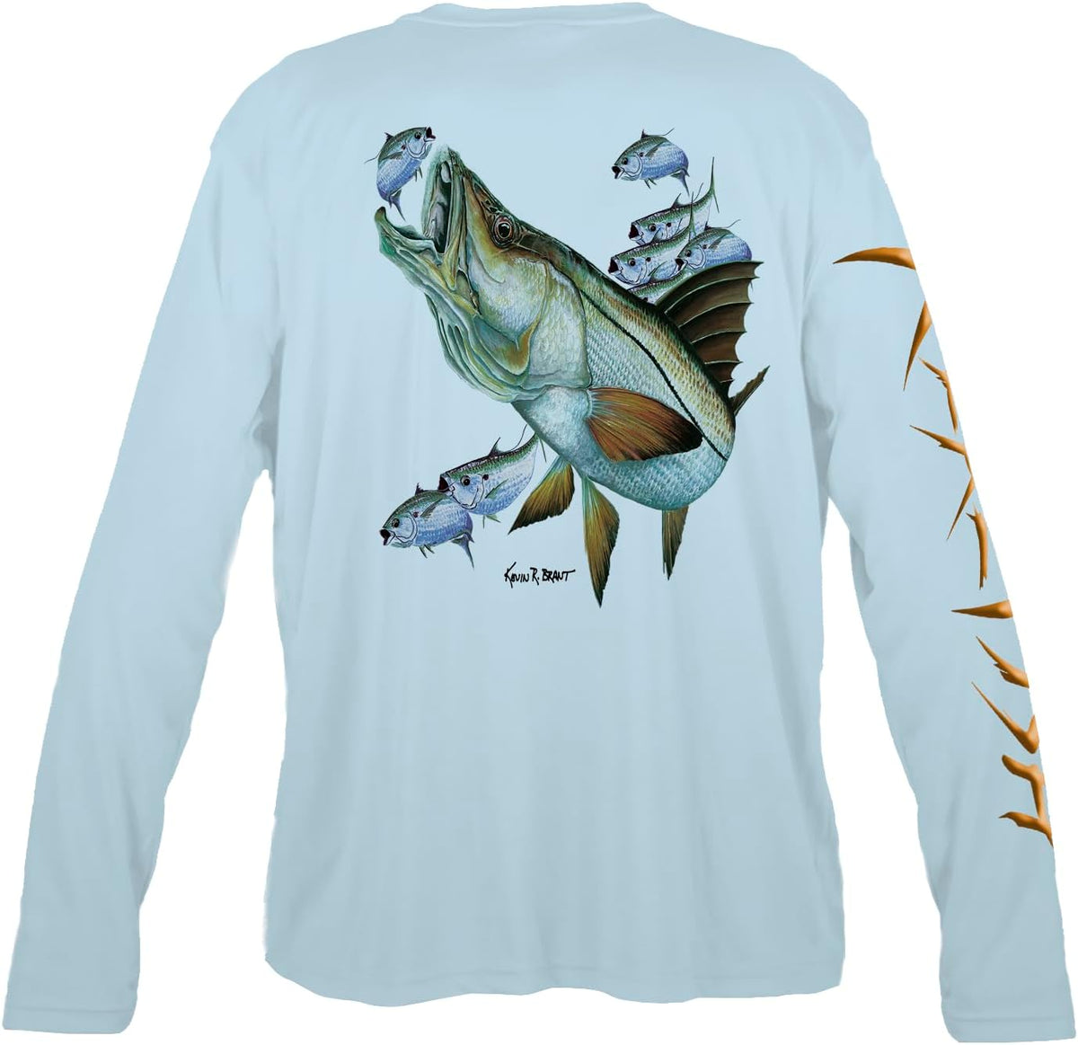 Snook and Threads Men's Long Sleeve Performance Fishing Shirt by Kevin Brant, UPF 50+ Sun Protection - Light Blue