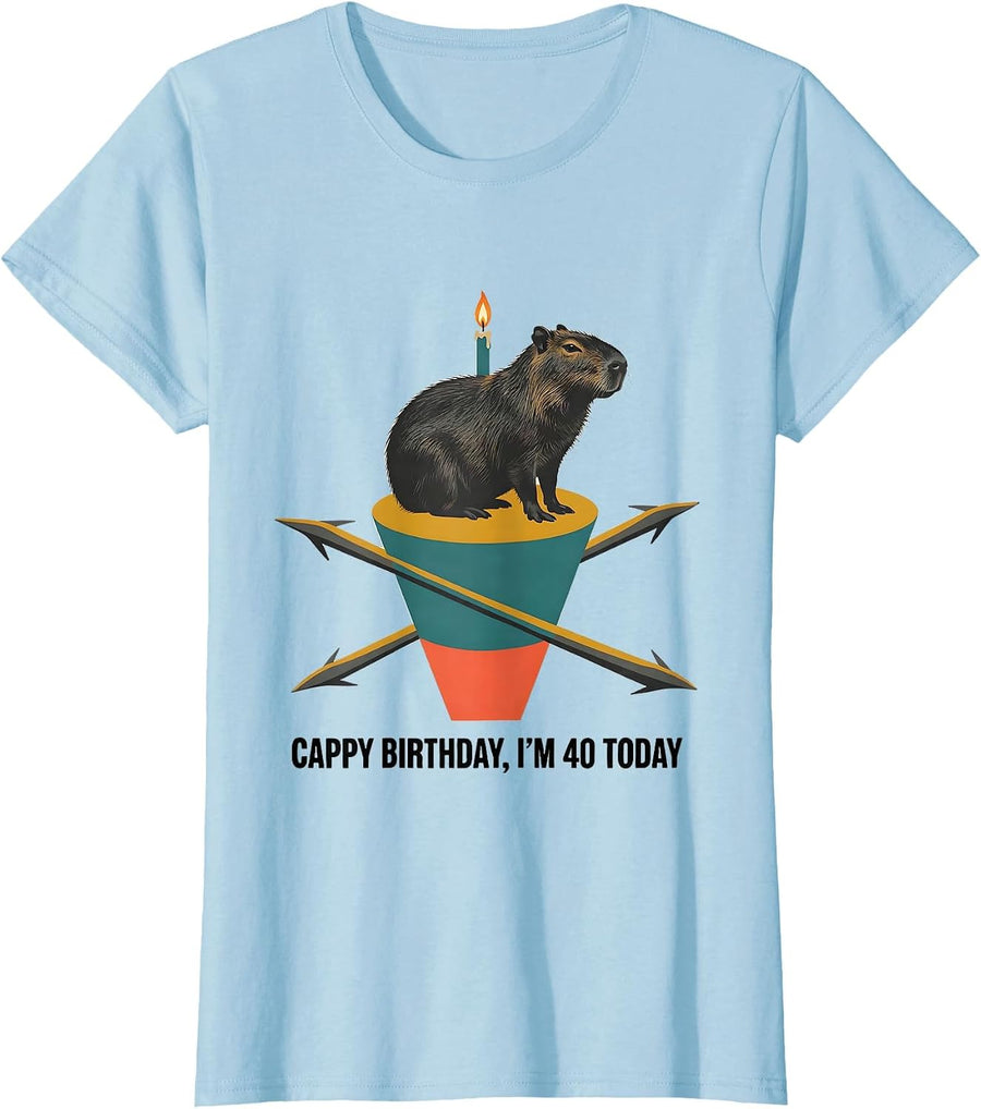 Women's Cappy Birthday I'm 40 Today Kawaii Capybara Birthday Gift T-Shirt - Baby Blue