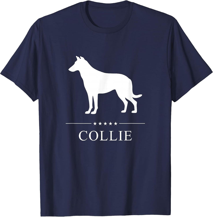 Smooth Collie Dog White Silhouette T-Shirt - Navy Blue