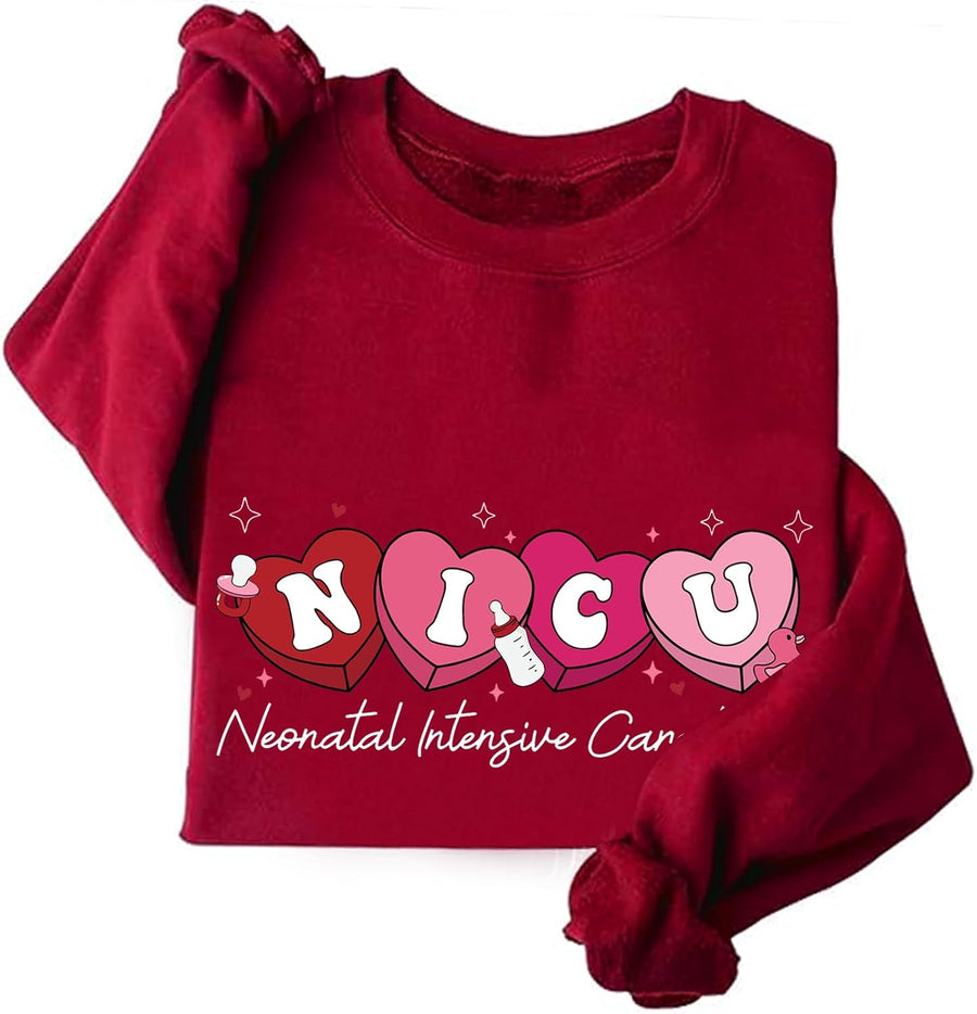 NICU Nurse Valentine Sweatshirt Neonatal Intensive Care Unit Sweatshirt NICU Nurse Valentine Gift - Red