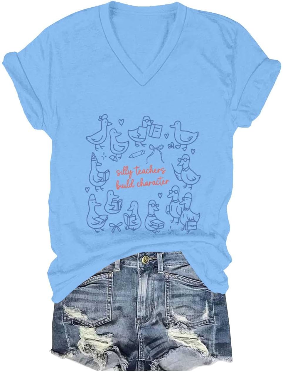 Silly Teachers Build Character Shirt Silly Teachers Build Character Tee Short Sleeve Shirt for Women and Men - V-Neck V-khaki