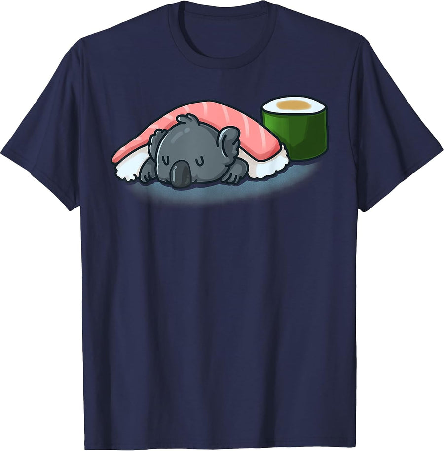 Sleepy Koala Sushi and Wasabi Rolls Koala Bear Sushi Lover T-Shirt - Navy Blue