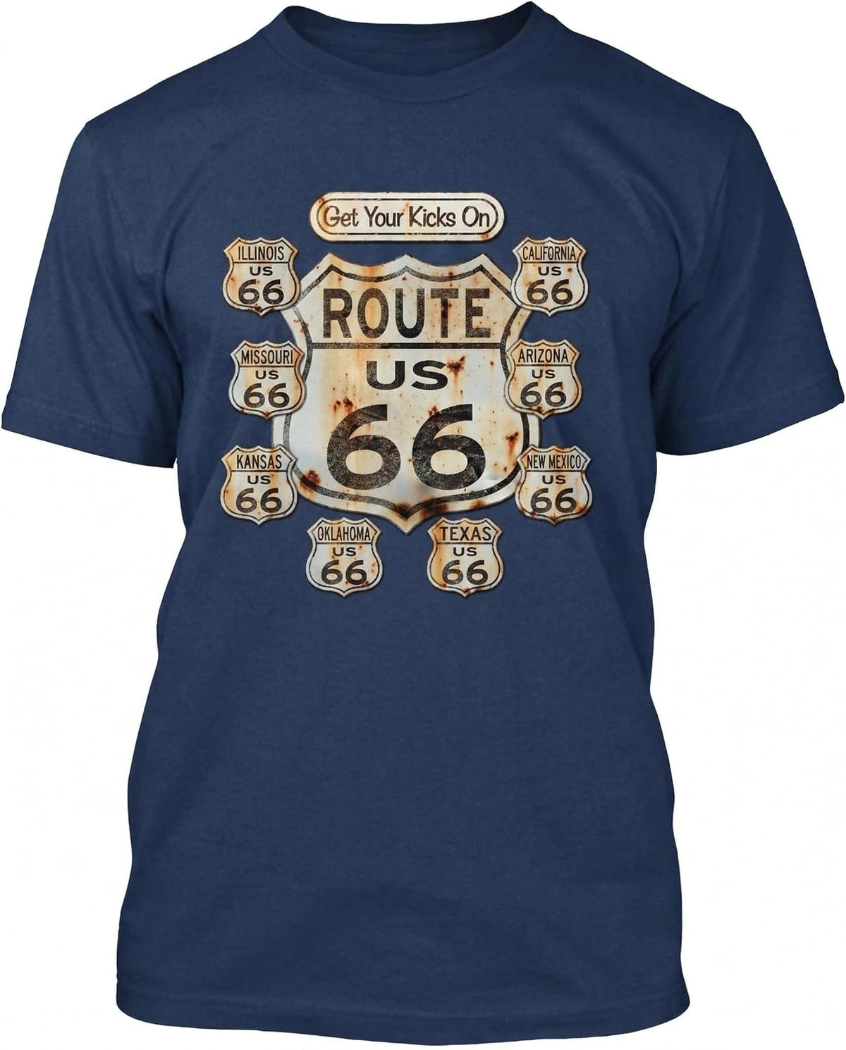 CRAZYDAISYWORLD Unisex Route 66 Get Your Kick On Crewneck T-Shirt - Navy Blue
