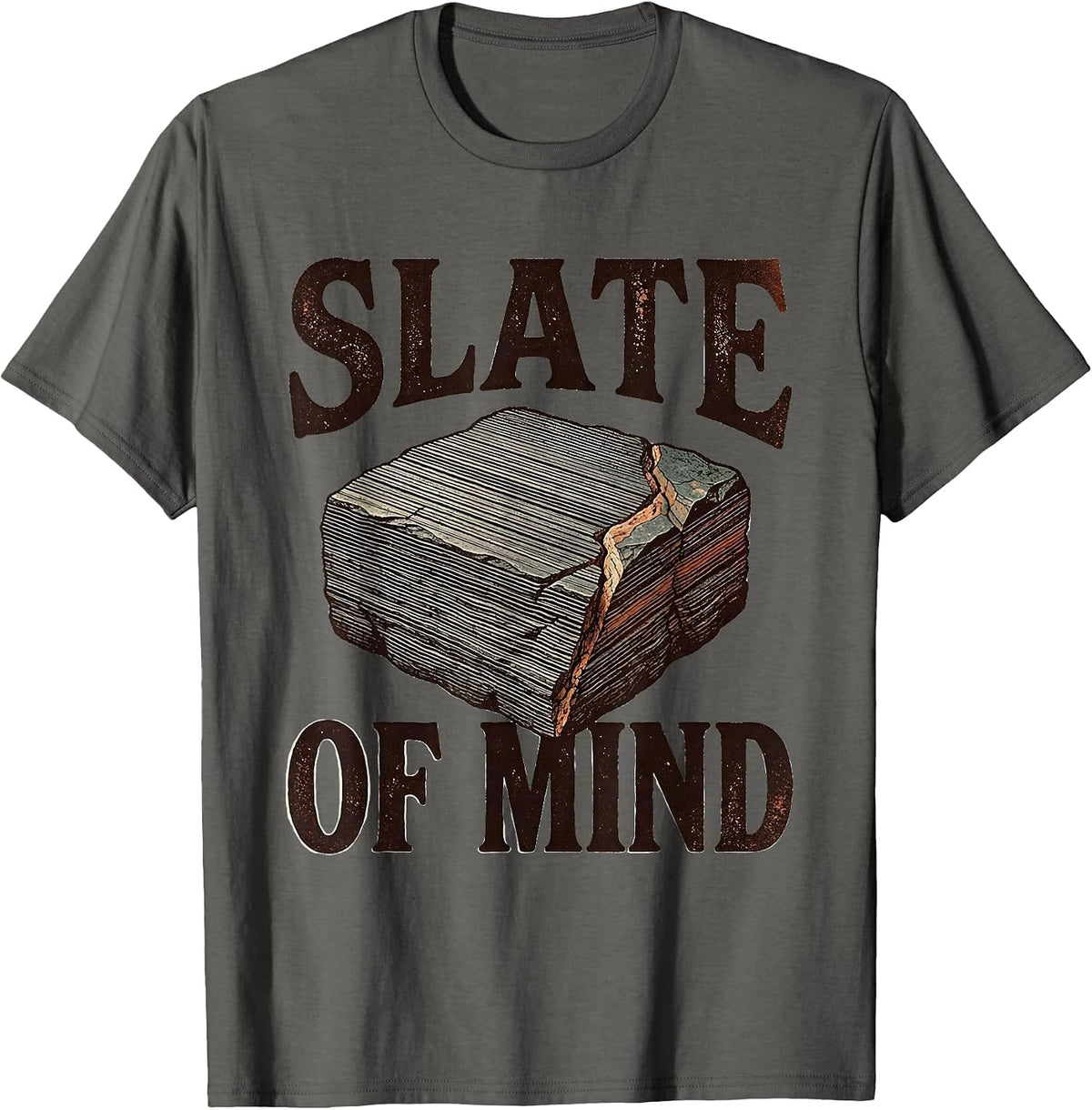 Slate Of Mind Vintage Funny Geologist Rock Collector Humor T-Shirt - Asphalt Grey