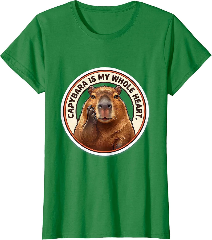 Women's Capybara Is My Whole Heart Funny Animal Meme Gamer Gift T-Shirt - Kelly Green