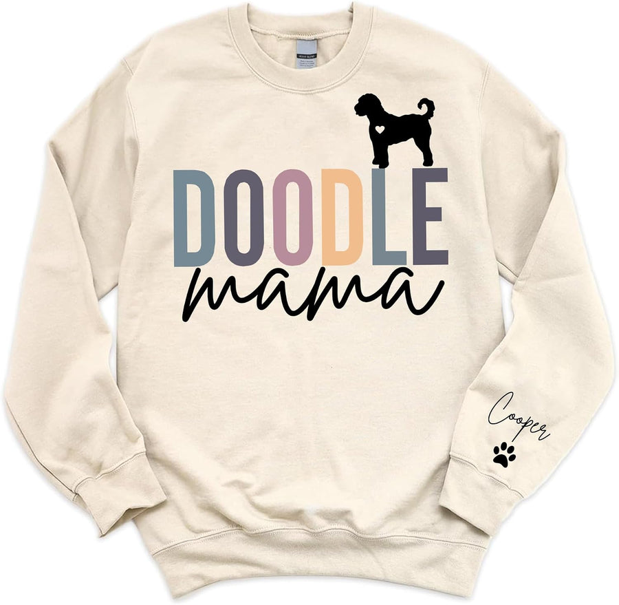 Custom Dog Mama Embroidered Crewneck Sweatshirt With Names On The Sleeve, New Dog Mom Gifts, Dog Lovers Sweatshirt - Doodle