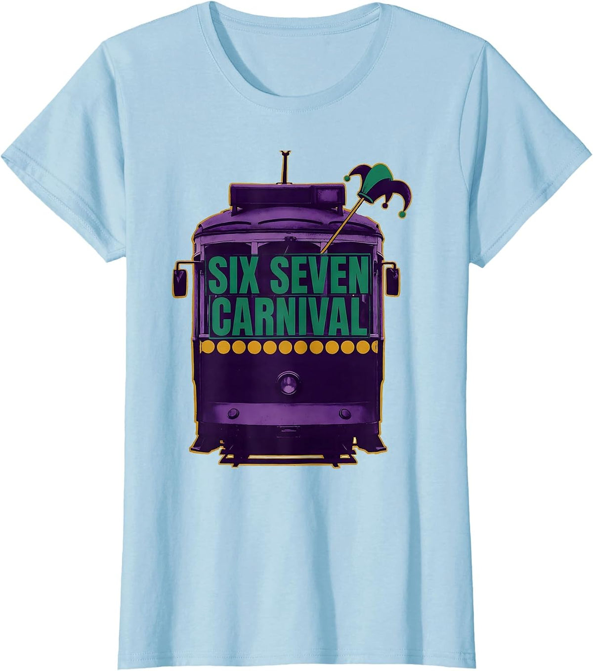Six Seven! Carnival Funny Mardi Gras Meme Kids Humor T-Shirt - Baby Blue
