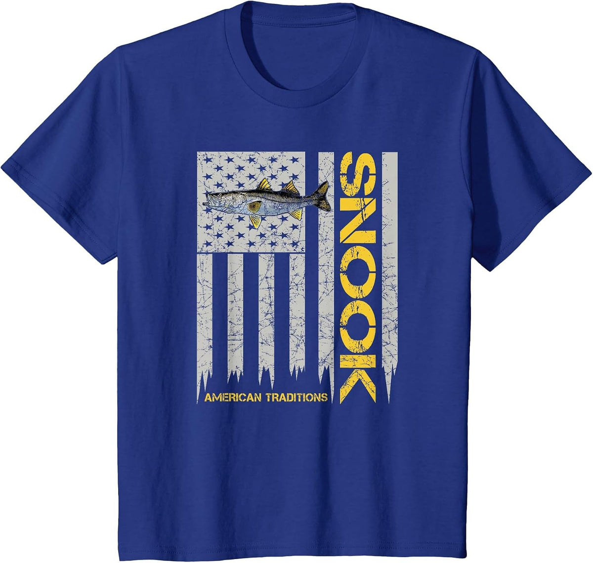 Snook Fisherman - Vintage Style American Flag Snook Art Fish T-Shirt - Royal Blue