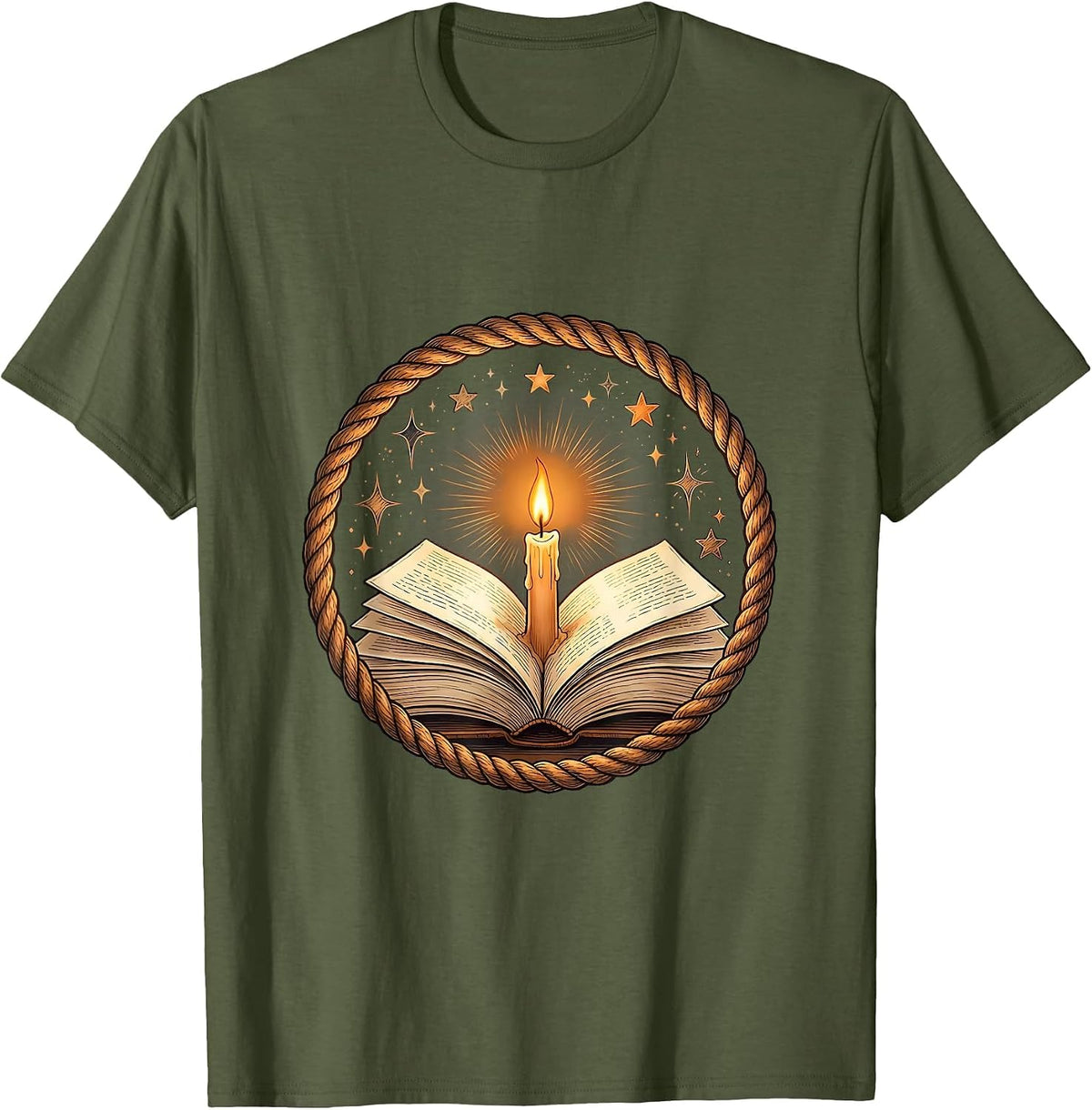 Special Education Teacher Candle and Book Art T-Shirt - Olive Green