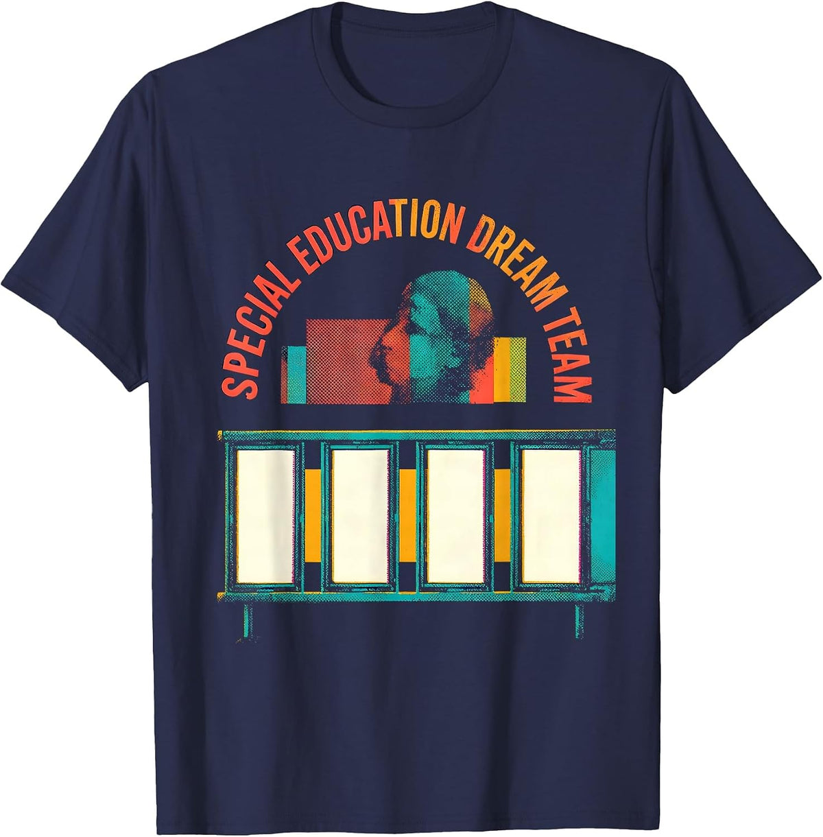 Special Education Dream Team Risograph Teacher Squad Pride T-Shirt - Navy Blue