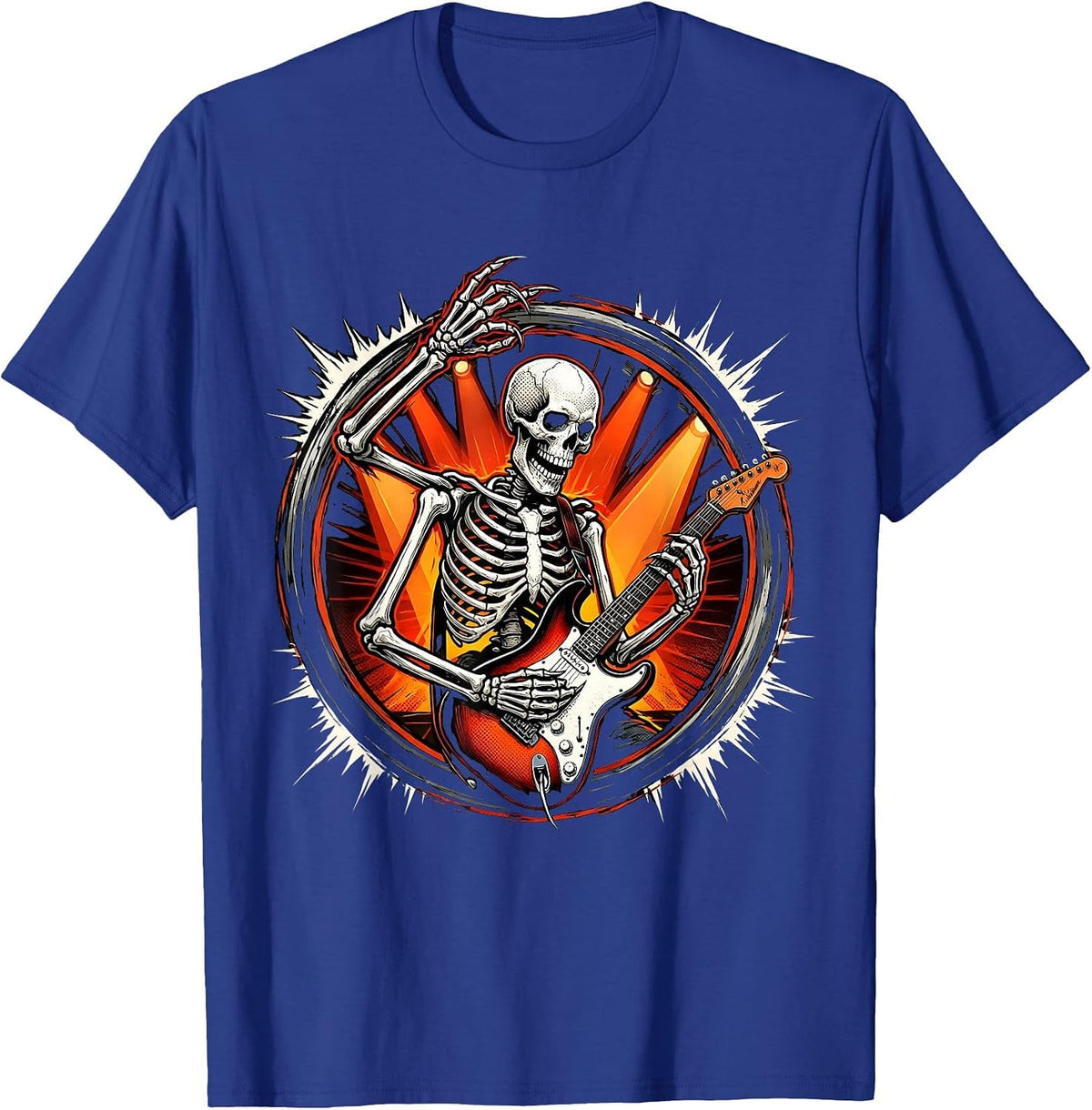 Skeleton Electric Guitar Punk Rock Stage Design T-Shirt - Royal Blue