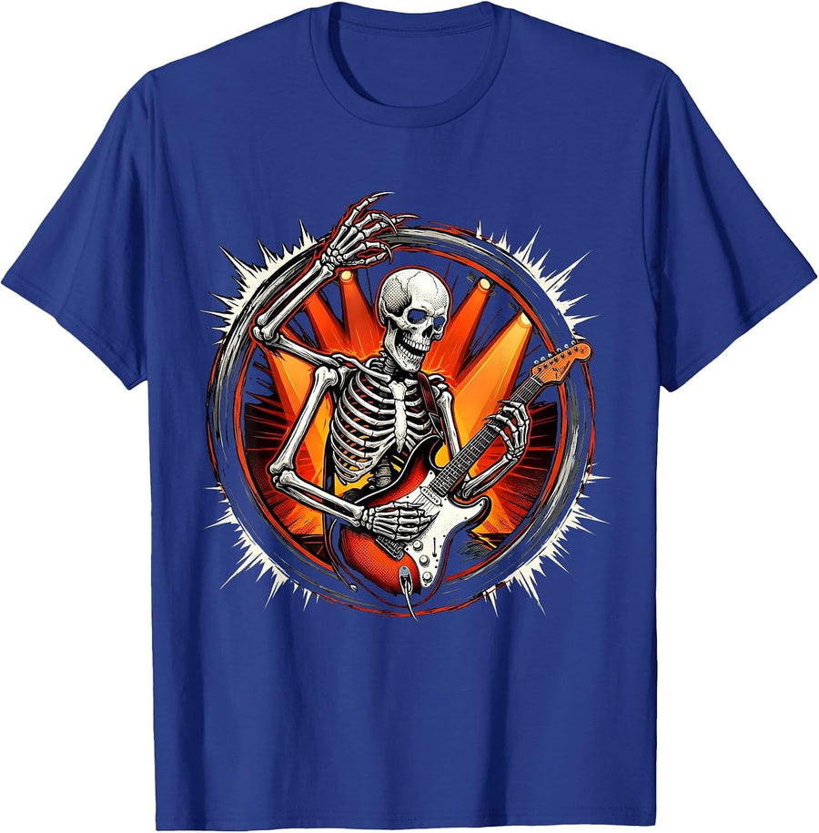 Skeleton Electric Guitar Punk Rock Stage Design T-Shirt - Royal Blue