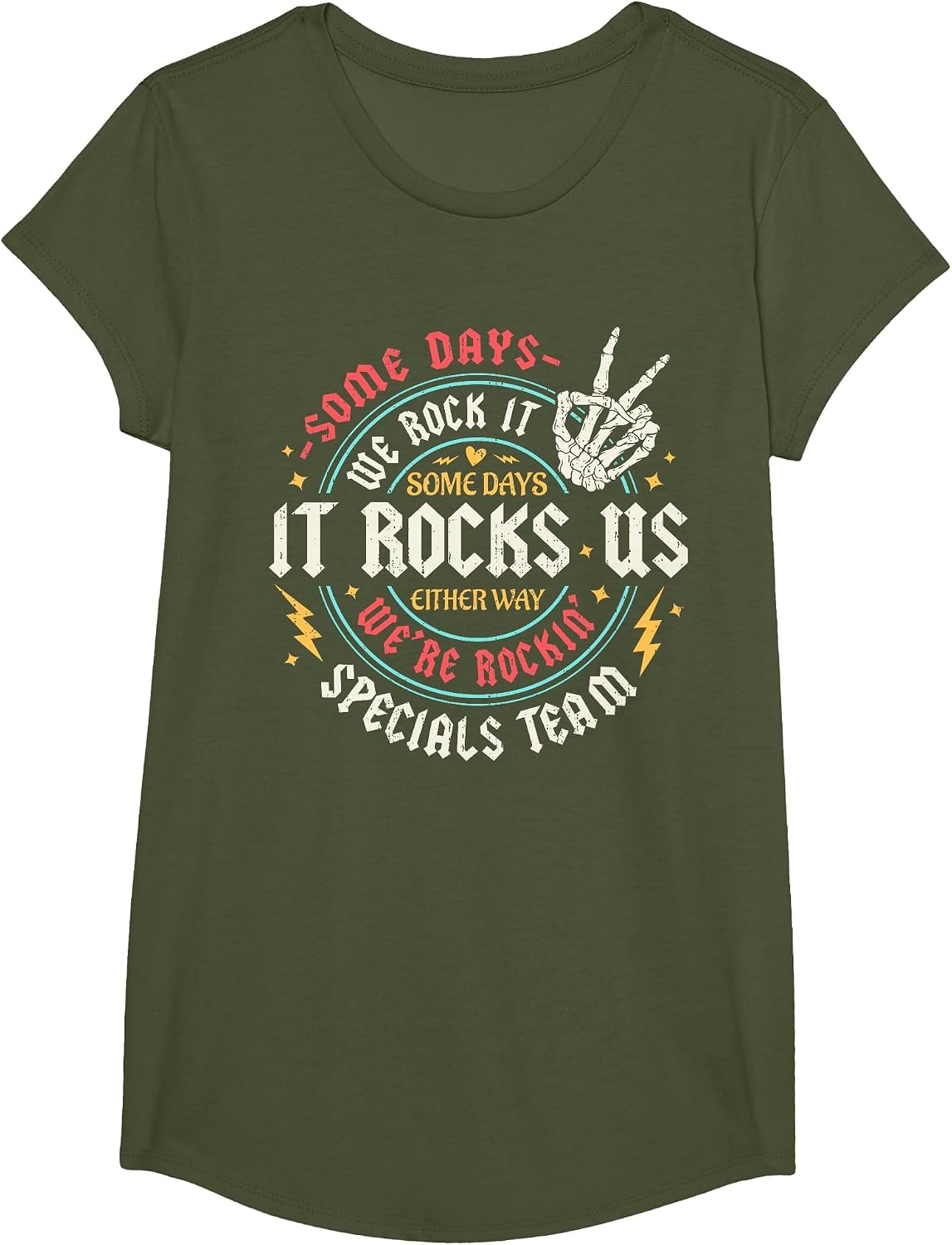 Some Days We Rock It Specials Team PE Back to School T-Shirt - Girls Olive Green