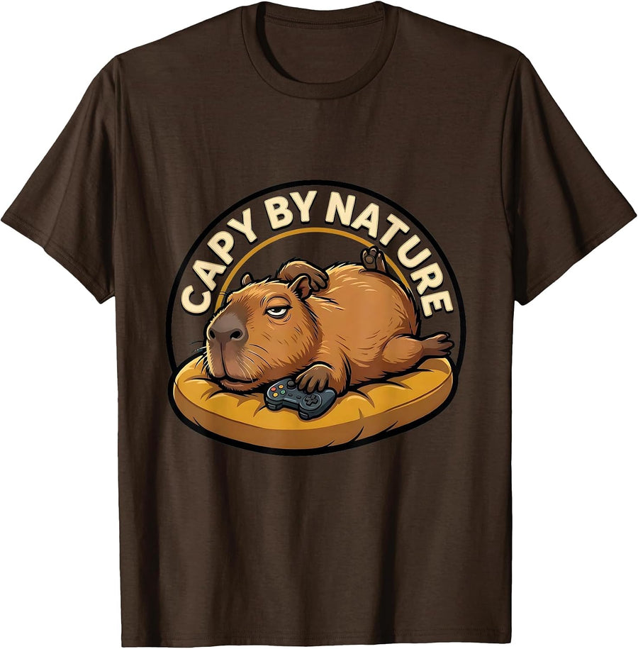 Capy By Nature Funny Gamer Capybara Meme Video Games T-Shirt - Brown