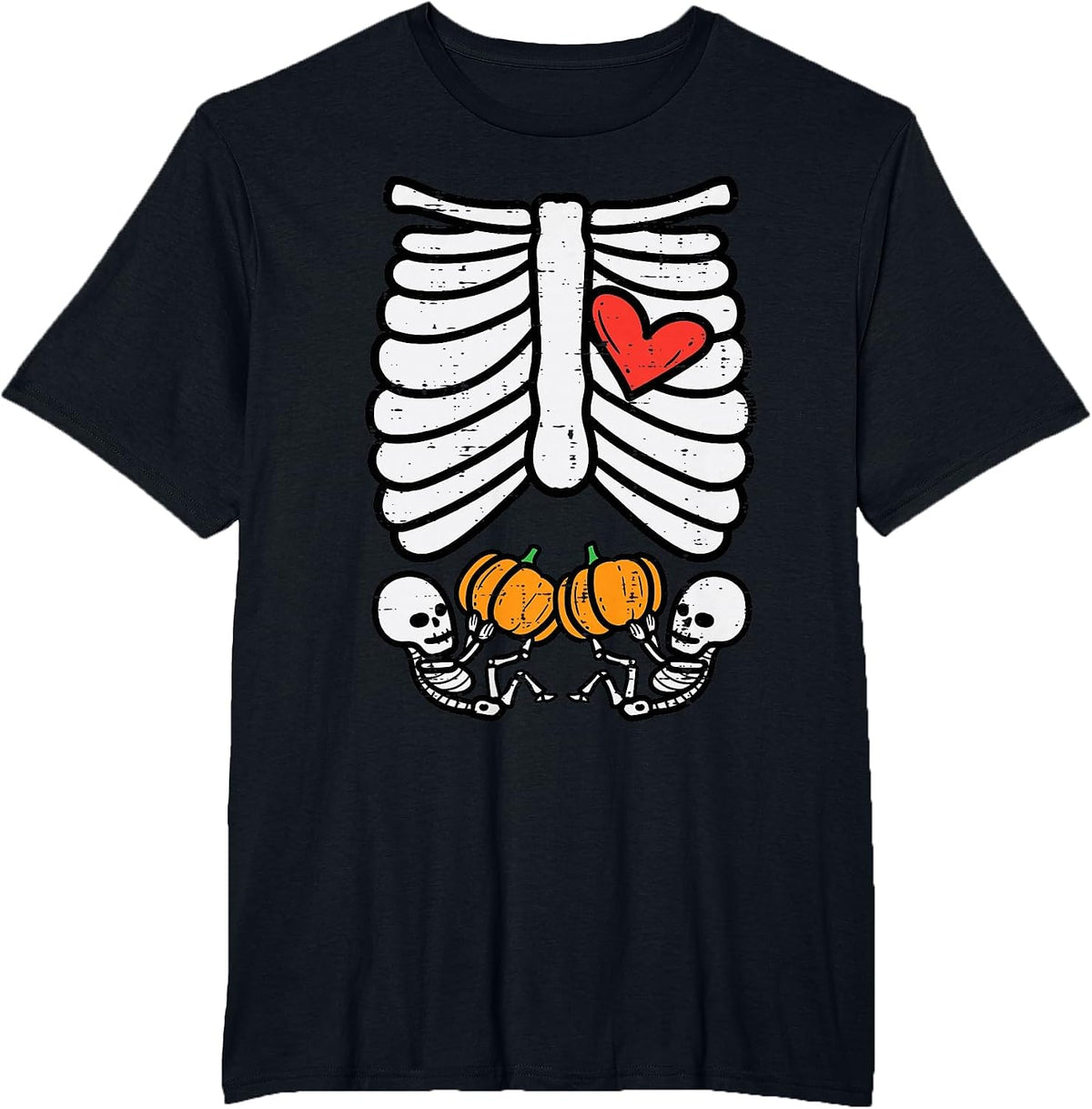 Skeleton Baby Twins Halloween Pregnancy Announcement Mom T-Shirt - Black