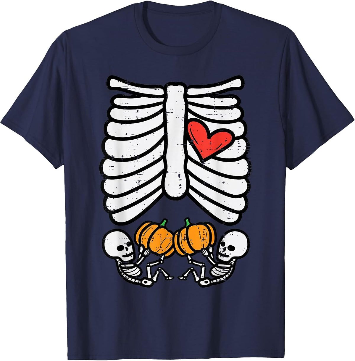 Skeleton Baby Twins Halloween Pregnancy Announcement Mom T-Shirt - Navy Blue