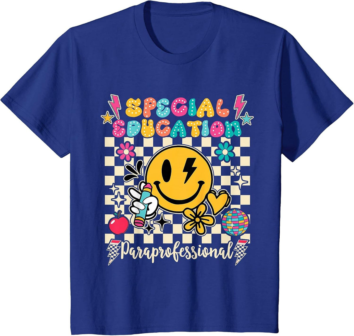Special Education Paraprofessional Groovy Teacher T-Shirt - Royal Blue