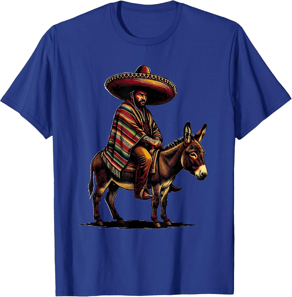 Men's Mexican Sombrero Rider Burro Illustration T-Shirt - Royal Blue