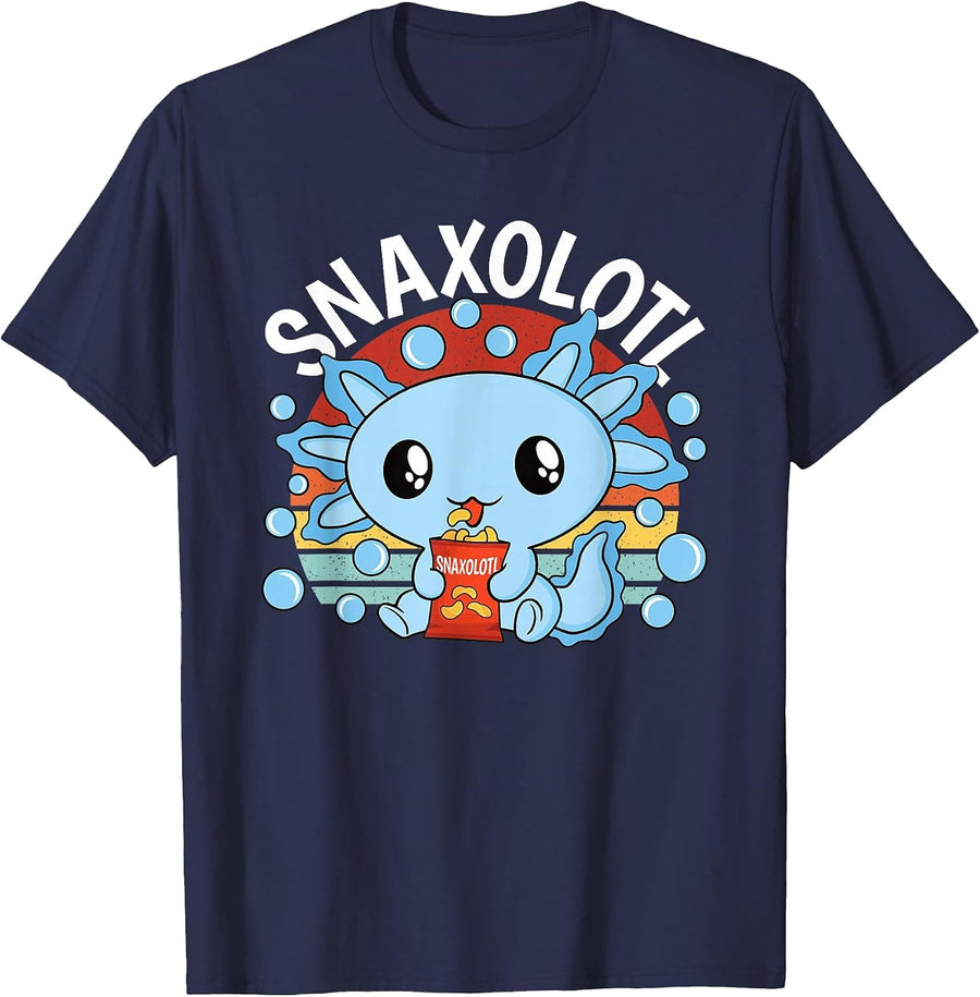 Snaxolotl Funny Snacking Kawaii Axolotl Men Women Kids T-Shirt - Navy Blue