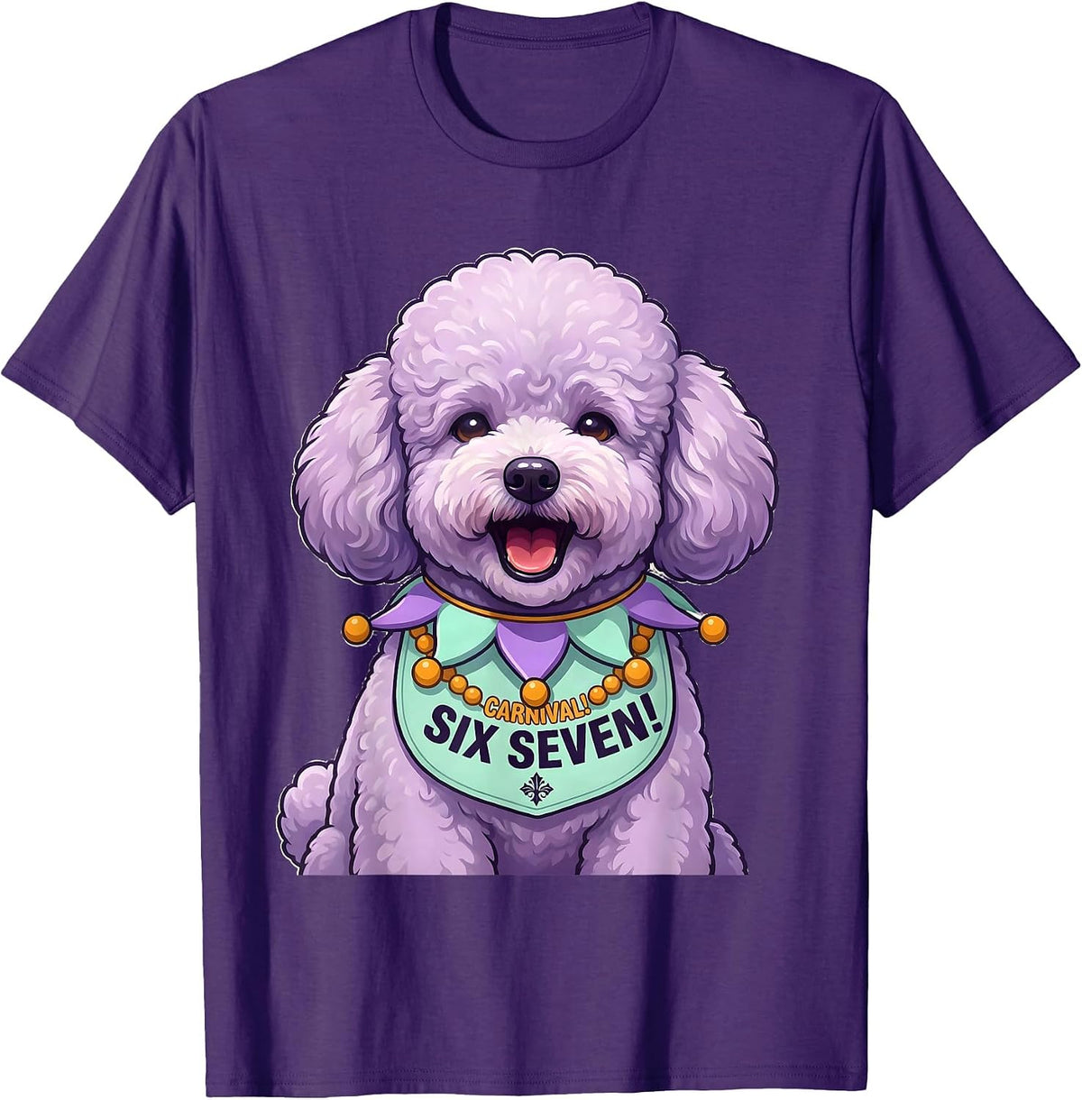 Six Seven! Carnival Cute Kawaii Parade Poodle Mardi Gras T-Shirt - Purple