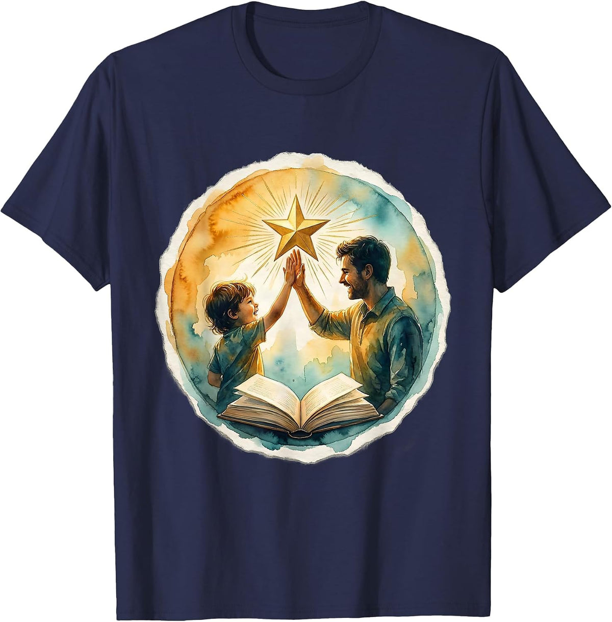 Special Education High Five Student Teacher Illustration T-Shirt - Navy Blue