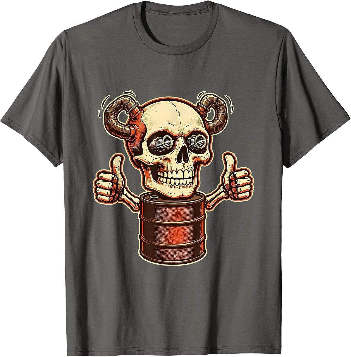 Skull Spark Plug Eyes Exhaust Pipe Mechanic Design T-Shirt - Asphalt Grey