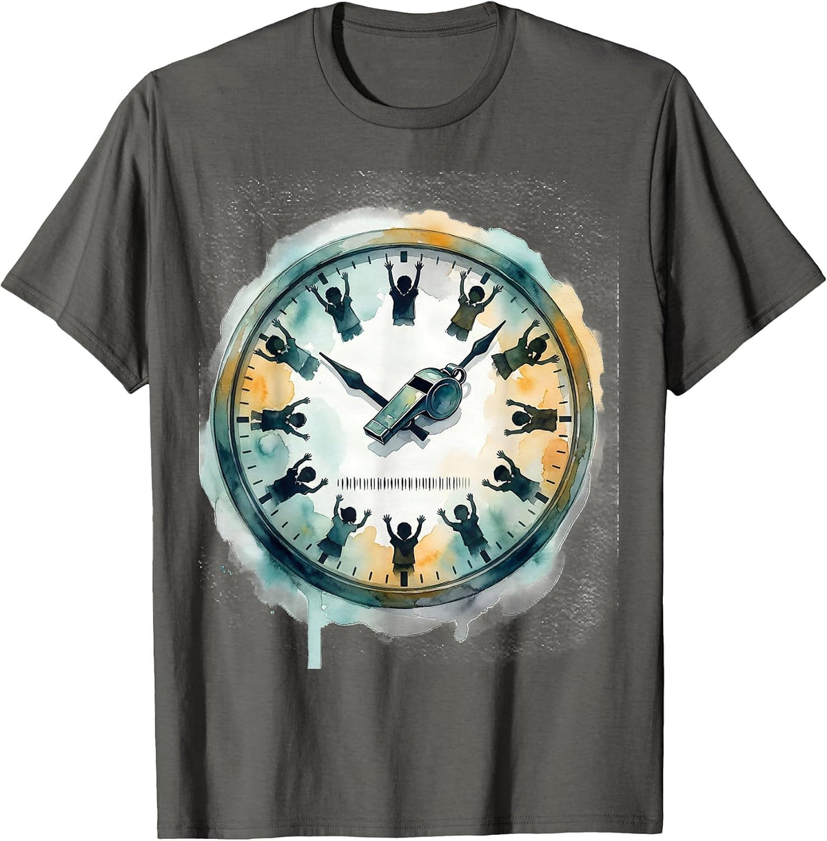 Soft Watercolor Gym Wall Clock PE Teacher Back To School T-Shirt - Asphalt Grey