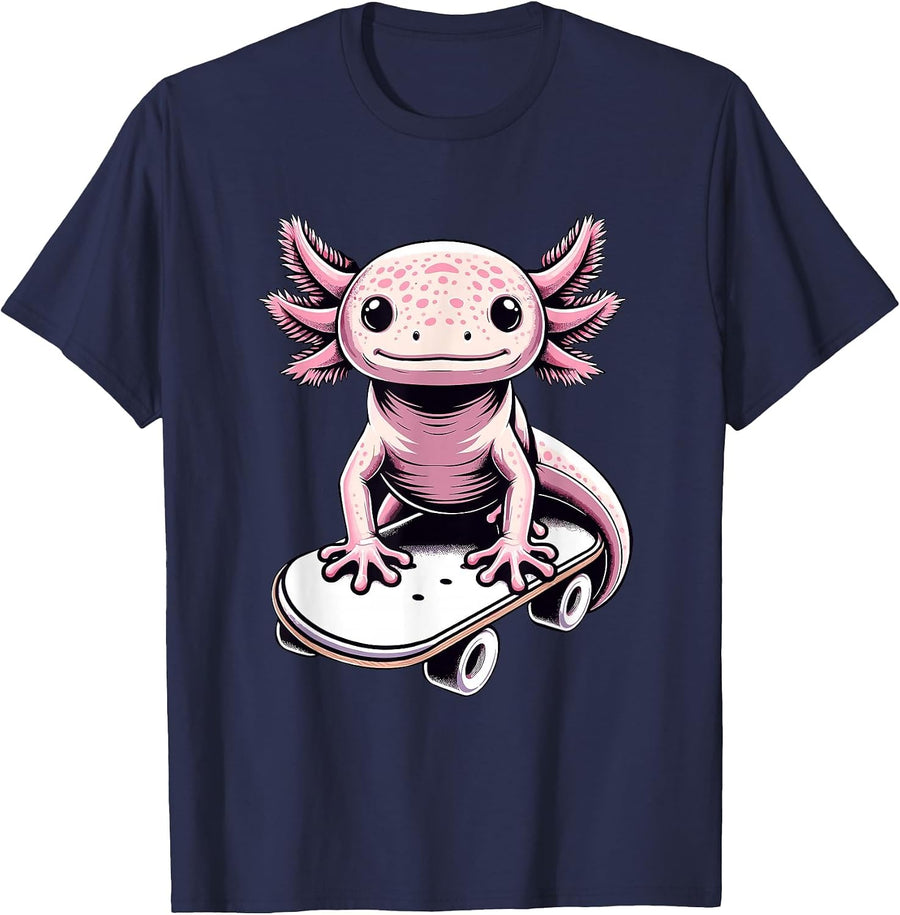 Skateboarding Axolotl Skater Skateboarder for Men Women T-Shirt - Navy Blue