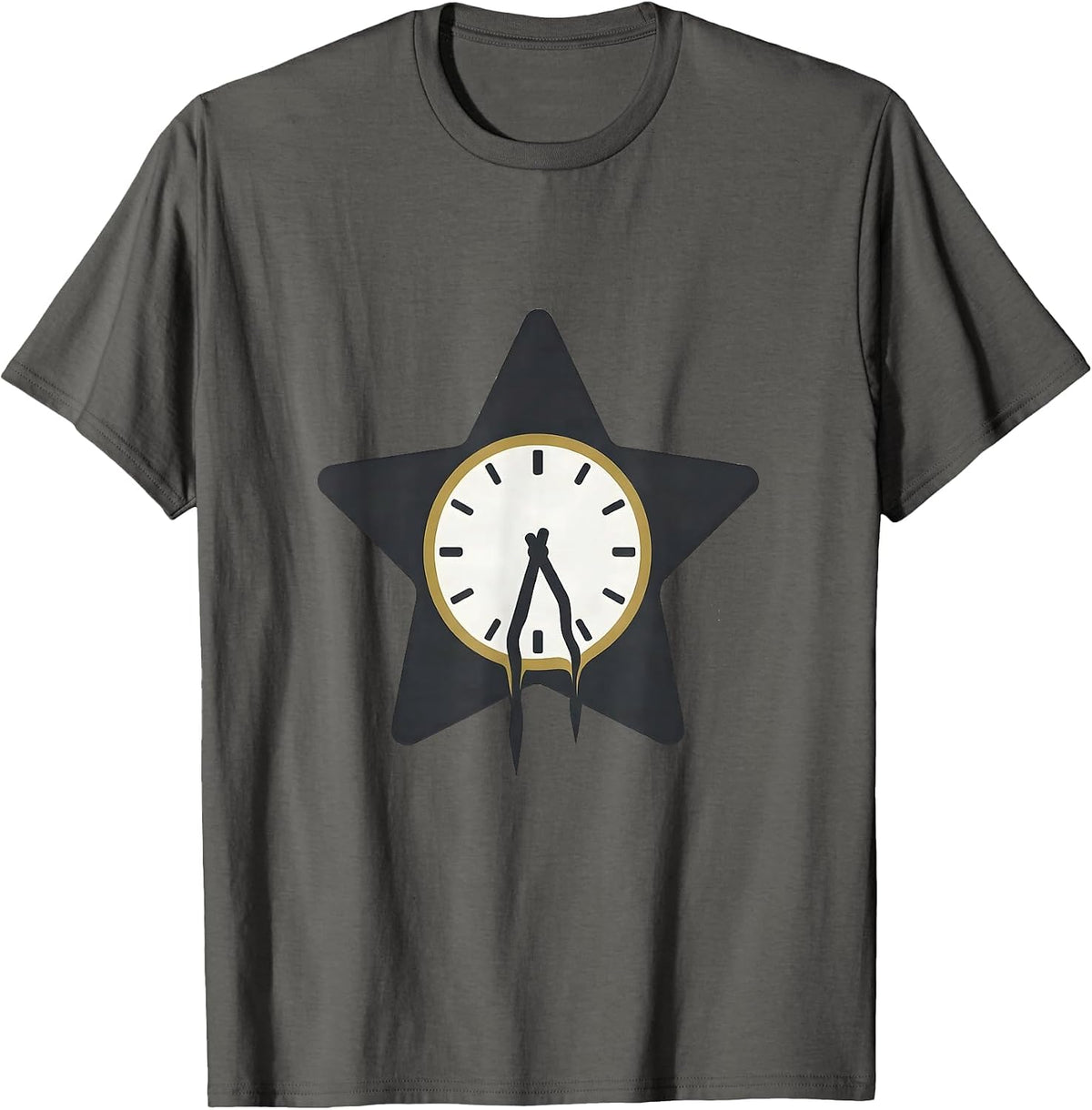 Six-Point Star Drooping Clock Police Officer Humor T-Shirt - Asphalt Grey