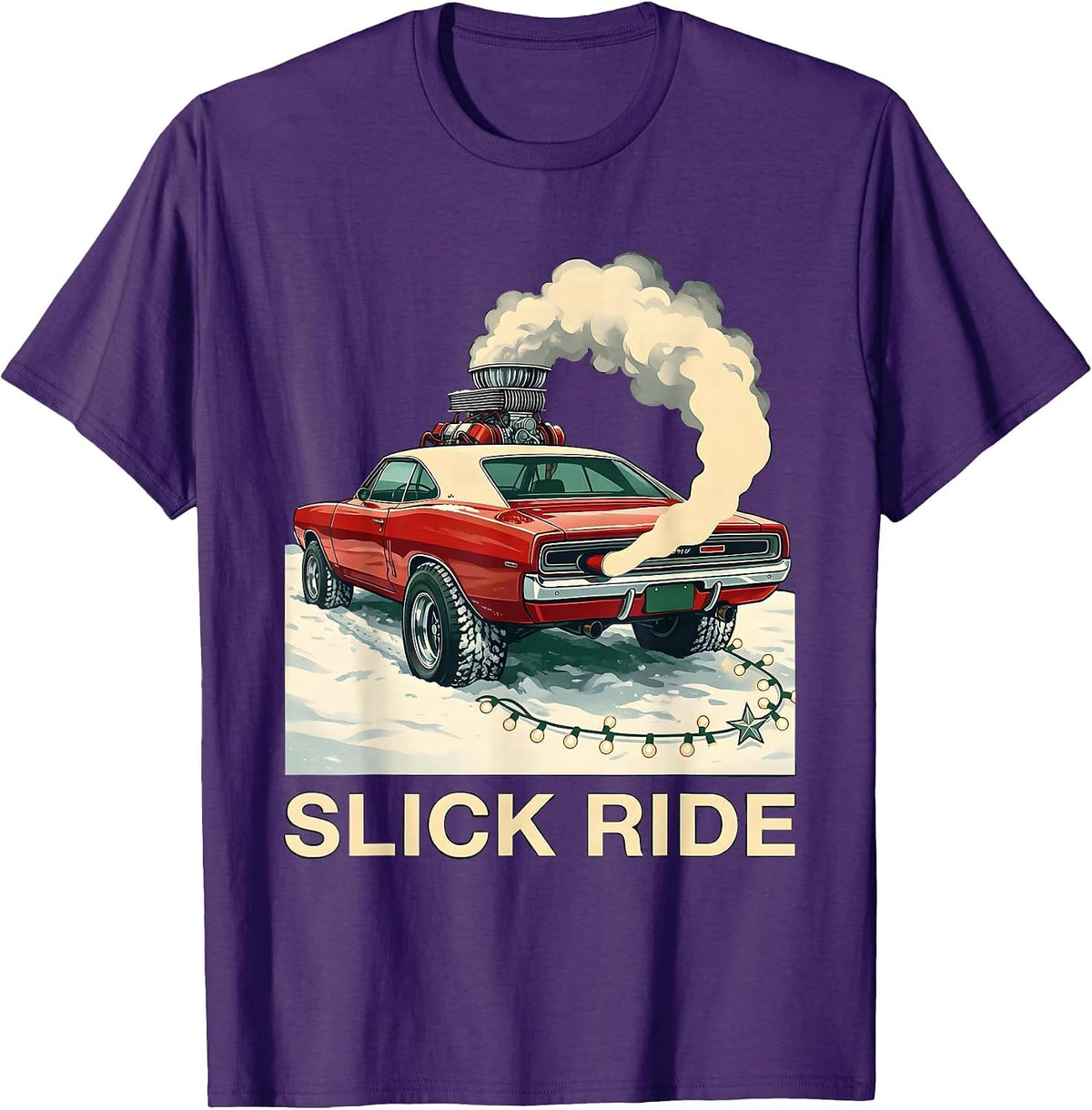 Slick Ride Funny Muscle Car Hot Rod Christmas Enthusiast T-Shirt - Purple