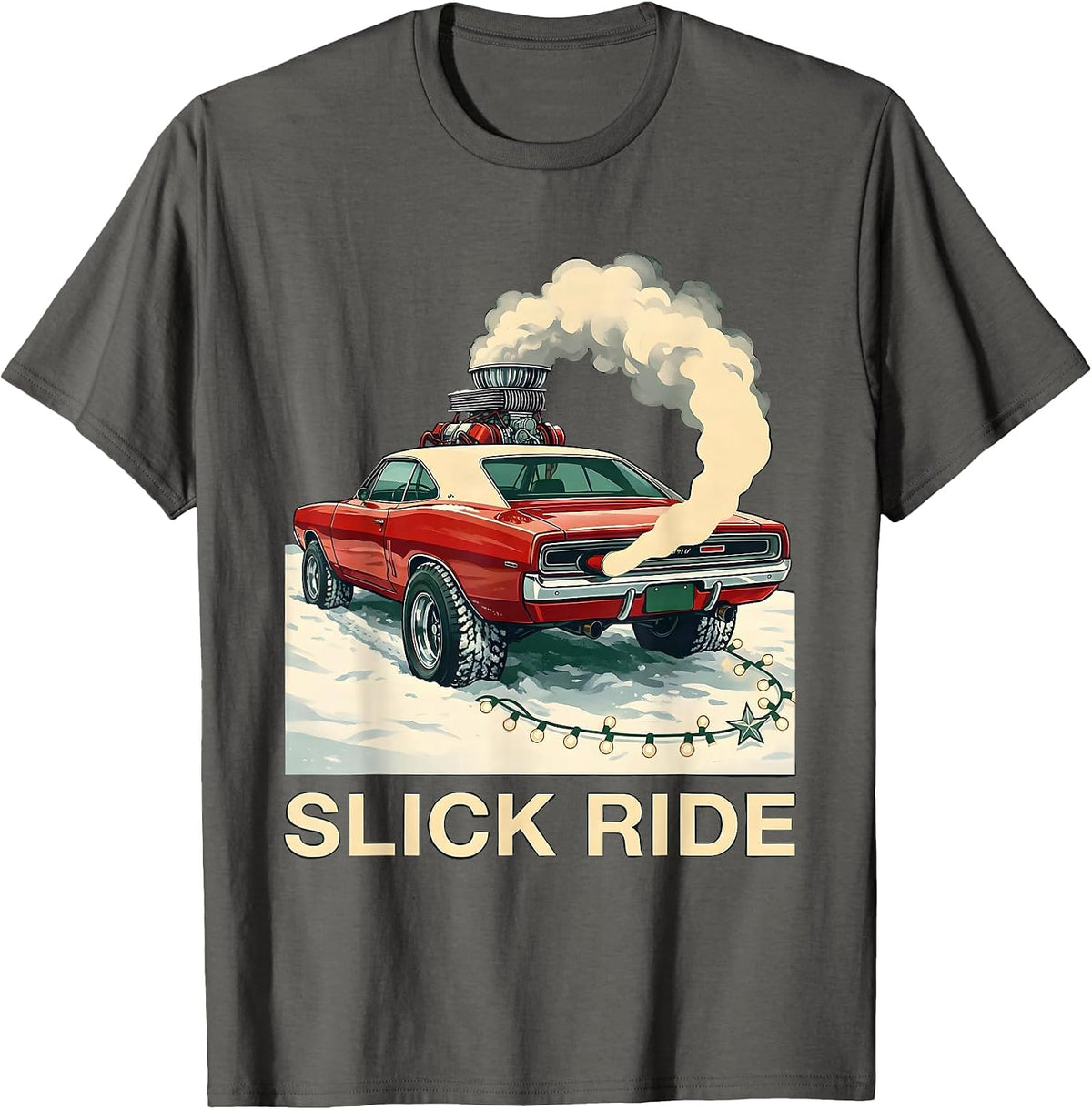 Slick Ride Funny Muscle Car Hot Rod Christmas Enthusiast T-Shirt - Asphalt Grey