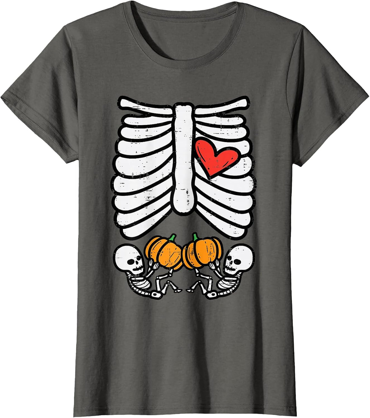 Skeleton Baby Twins Halloween Pregnancy Announcement Mom T-Shirt - Asphalt Grey